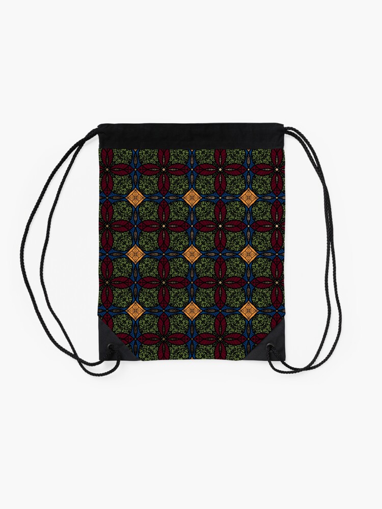 Alternate view of Ankara African print (olive). Drawstring Bag