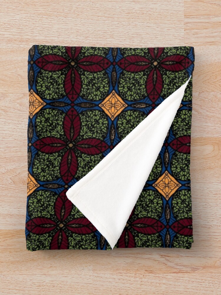 Alternate view of Ankara African print (olive). Throw Blanket