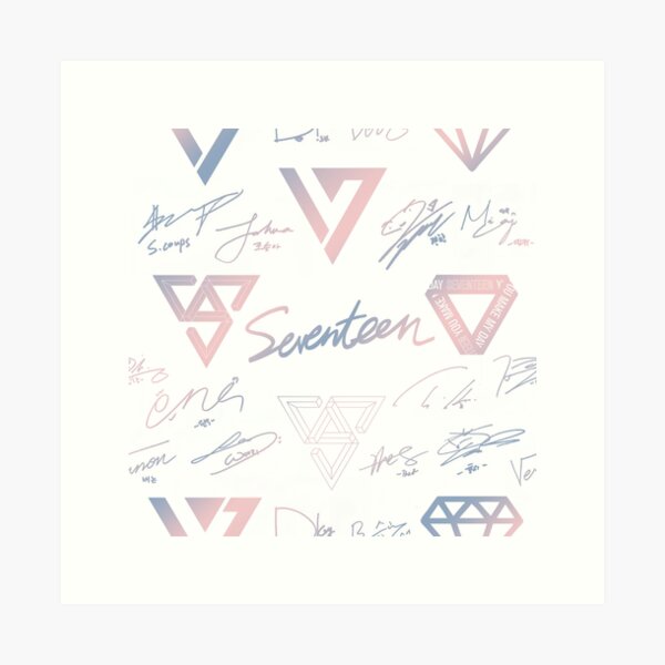 SEVENTEEN Signatures and Logos Pattern (White)