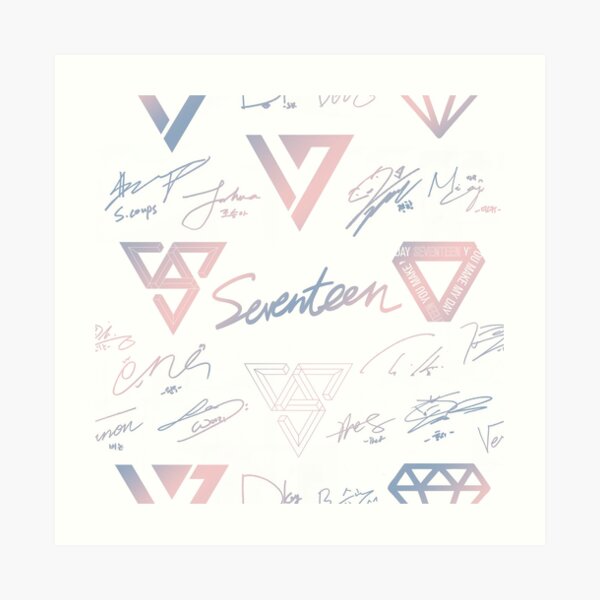 SEVENTEEN Signatures and Logos Pattern (White)