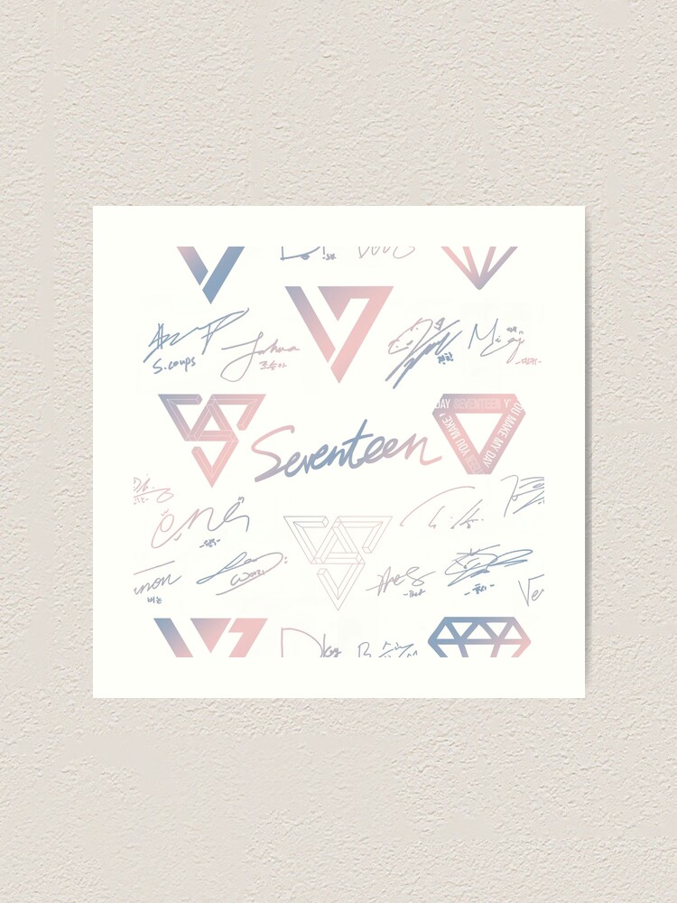 SEVENTEEN Signatures and Logos Pattern (White) Art Print for Sale