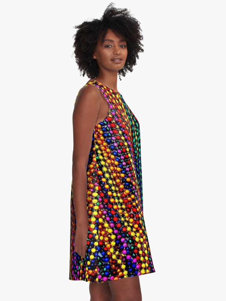 Thumbnail 2 of 4, A-Line Dress, MARDI GRAS :Colorful Beads Print designed and sold by posterbobs.
