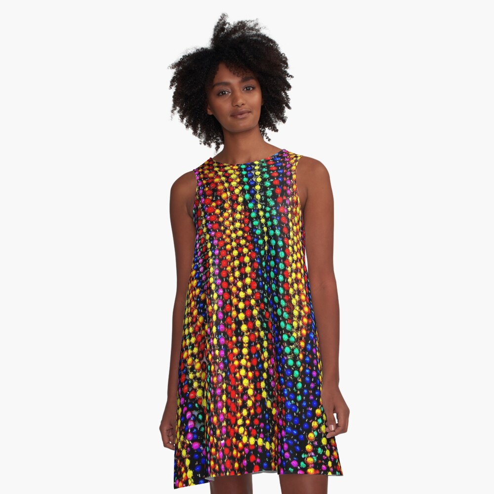 MARDI GRAS :Colorful Beads Print A-Line Dress