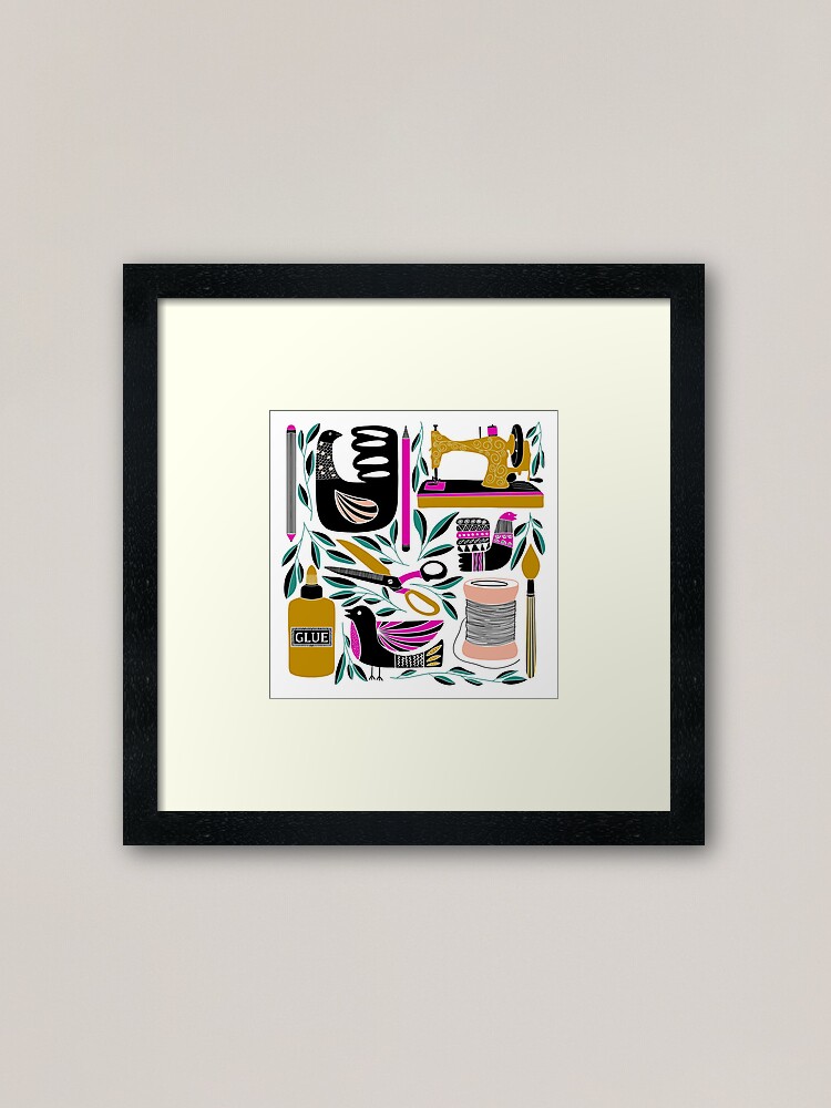 Alternate view of Sew Many Craft Supplies, So Little Time // Hand Drawn Sewing and Crafting Supplies Framed Art Print