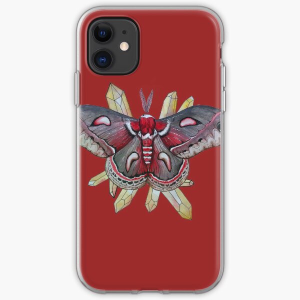 Cecropia Moth and Citrine Crystals, Watercolor Hyalophora cecropia iPhone Soft Case