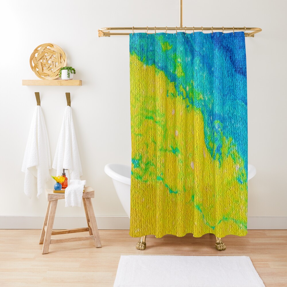 "Blue Yellow and Green Abstract Series (4 of 4)" Shower Curtain by