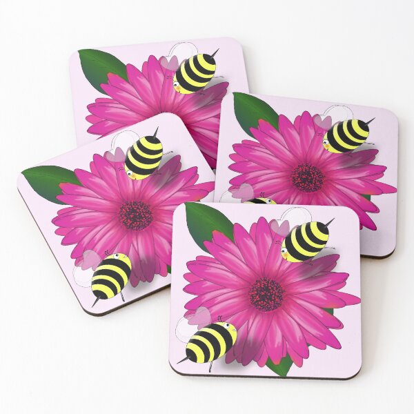Item preview, Cartoon Honey Bees Meeting on Pink Flower designed and sold by Gravityx9.
