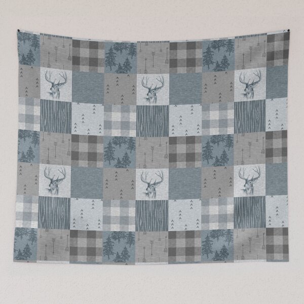 Item preview, Deer Patchwork - Rustic Blue And grey designed and sold by SugarPineDesign.