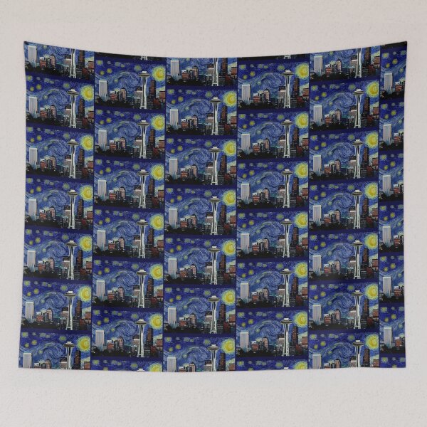 Item preview, Seattle, Washington - Skyline - Van Gogh Starry Night designed and sold by NinaJG007.