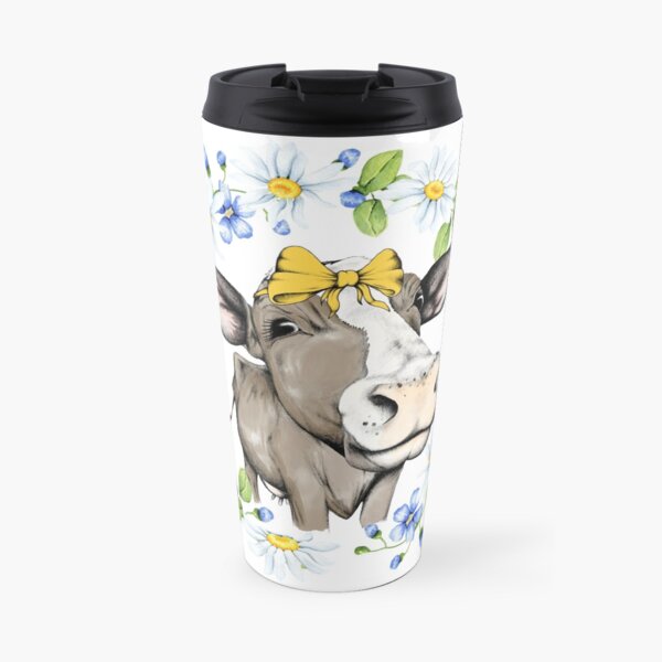 Cute Cow With Yellow Bow, Cow Shirts for Women Travel Mug