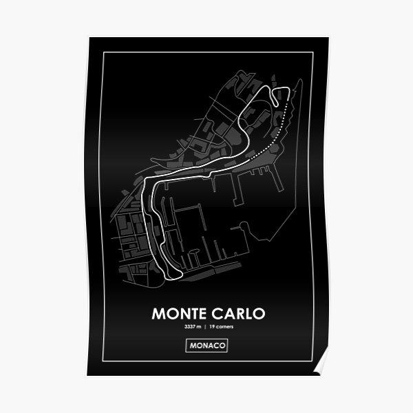 Monte Carlo - Monaco Track Map WHITE Poster