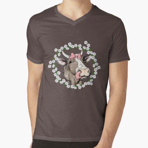Cute Cow With a Pink Bow, Cute Cow Shirts for Women V-Neck T-Shirt