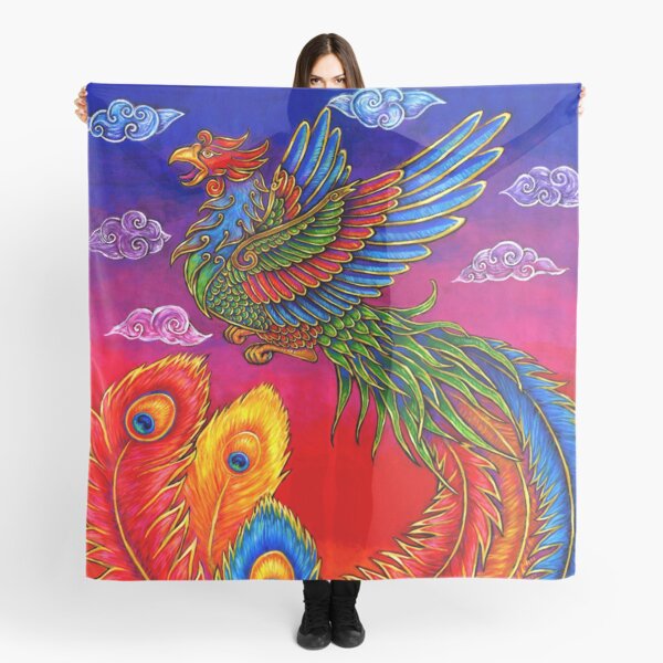 Fenghuang Chinese Phoenix Rainbow Bird Scarf