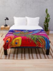Fenghuang Chinese Phoenix Rainbow Bird Throw Blanket
