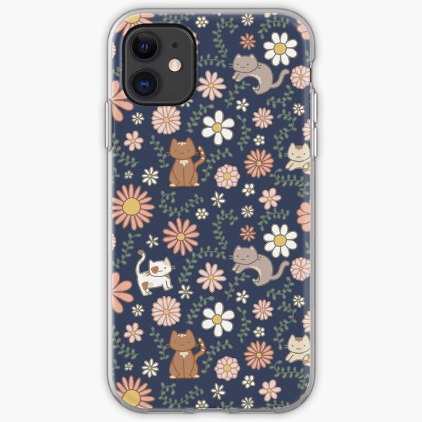 Flower Meower (Navy) iPhone Soft Case