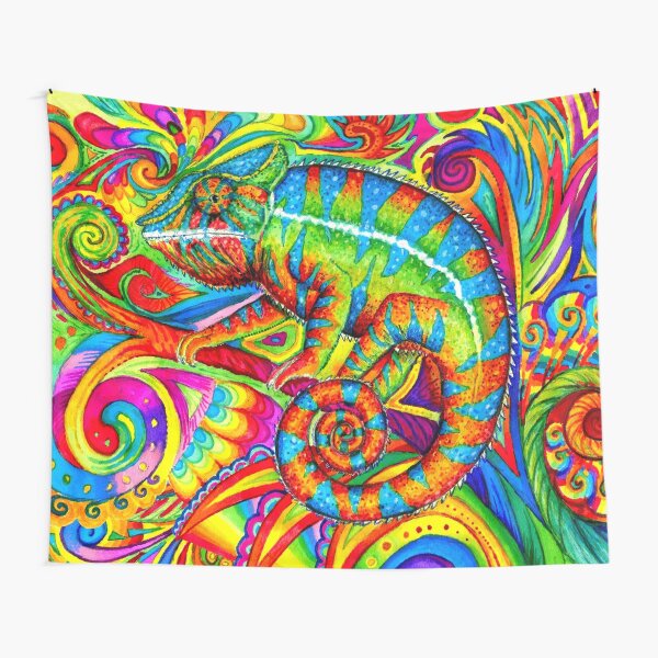 Psychedelizard Psychedelic Chameleon Colorful Rainbow Lizard Tapestry
