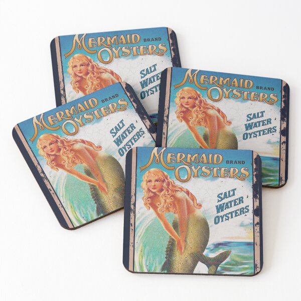 Item preview, Mermaid vintage seafood oyster food advertisement designed and sold by Glimmersmith.