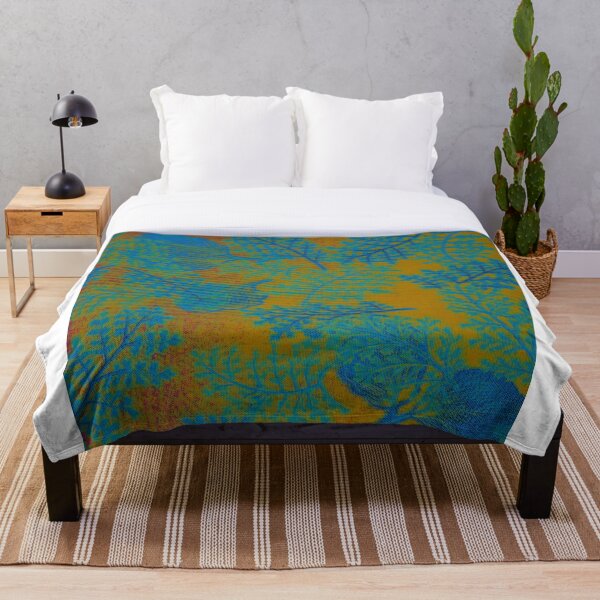 Item preview, Neon Blue Branches and Leaves on Fire Fabric Pattern designed and sold by GingerEccentric.