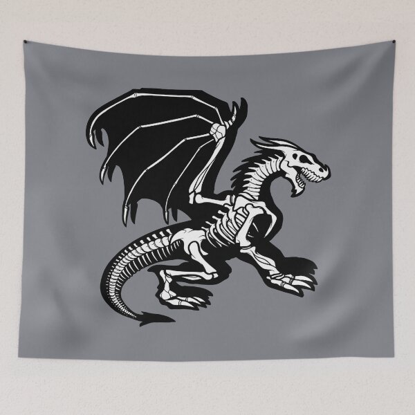 Item preview, Grey Background Black Skeleton Dragon Design, Bag of Bones Dragon designed and sold by LuckDragonGifts.