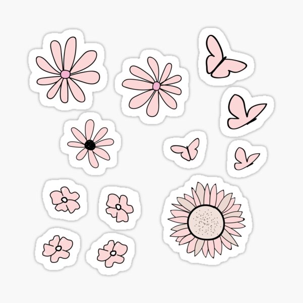 Light Peach Flower and Butterfly Sticker Pack Sticker