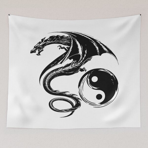 Item preview, Yin And Yang Big Black Flying Dragon On White Background Design designed and sold by LuckDragonGifts.