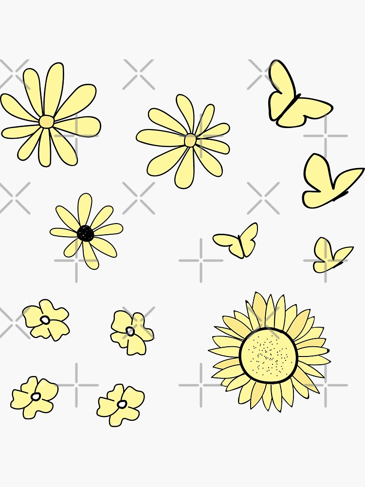 Light Yellow Flower and Butterfly Sticker Pack by The-Goods