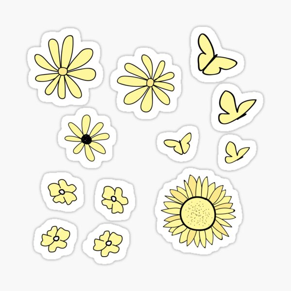 Light Yellow Flower and Butterfly Sticker Pack Sticker