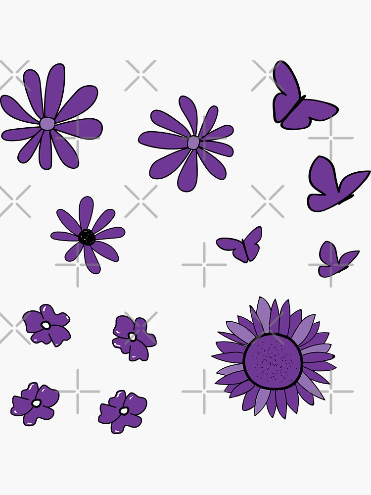 "Purple Flower and Butterfly Sticker Pack" Sticker for Sale by The