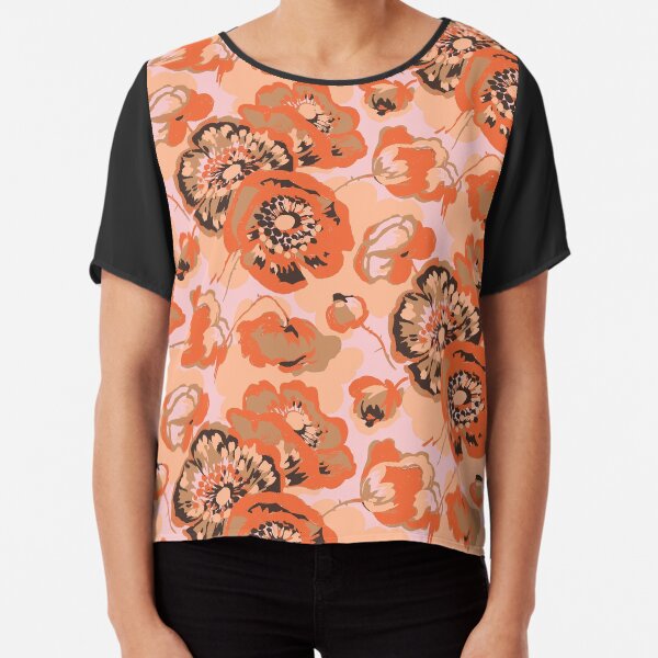 Orange Poppies Chiffon Top