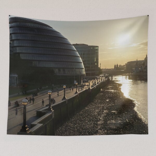 Item preview, River Thames Low Tide Sunset - London City Hall South Bank Southwark London UK designed and sold by Georgia Mizuleva.