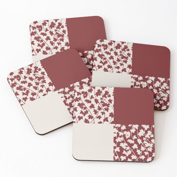 Item preview, Red leaf vines on beige chequered pattern designed and sold by patternsbymira.