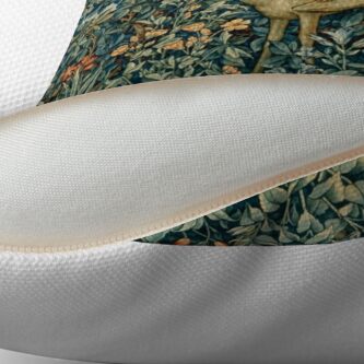 Alternate view of GREENERY,TWO DOES AND BIRDS IN FOREST Blue Green Floral Tapestry Throw Pillow