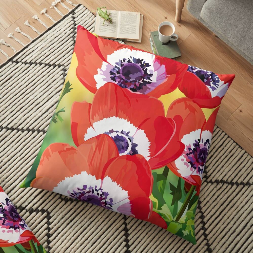 Red poppies Floor Pillow