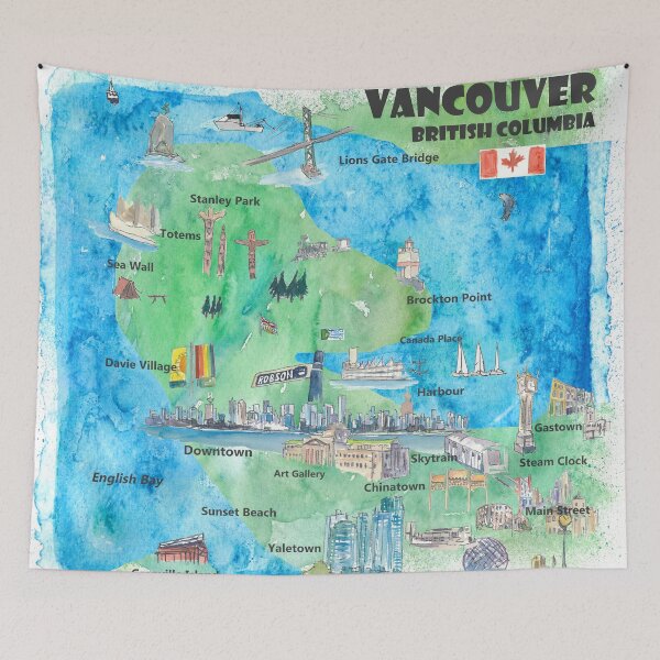 Item preview, Vancouver British Columbia Canada travel poster map with tourist highlights designed and sold by artshop77.