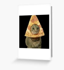 Cat with Pizza Head Greeting Card