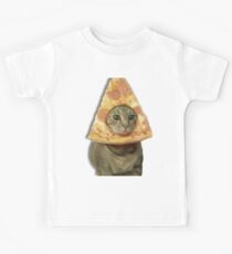 Cat with Pizza Head Kids Tee