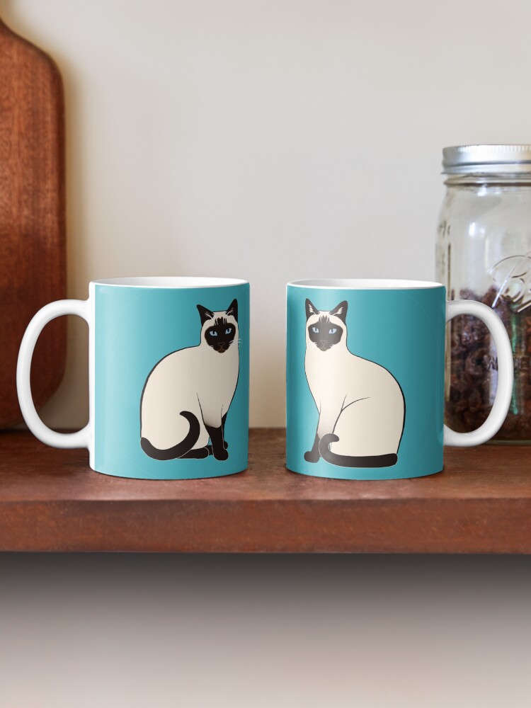 Alternate view of Siamese Cats in blue circles stickers Mug
