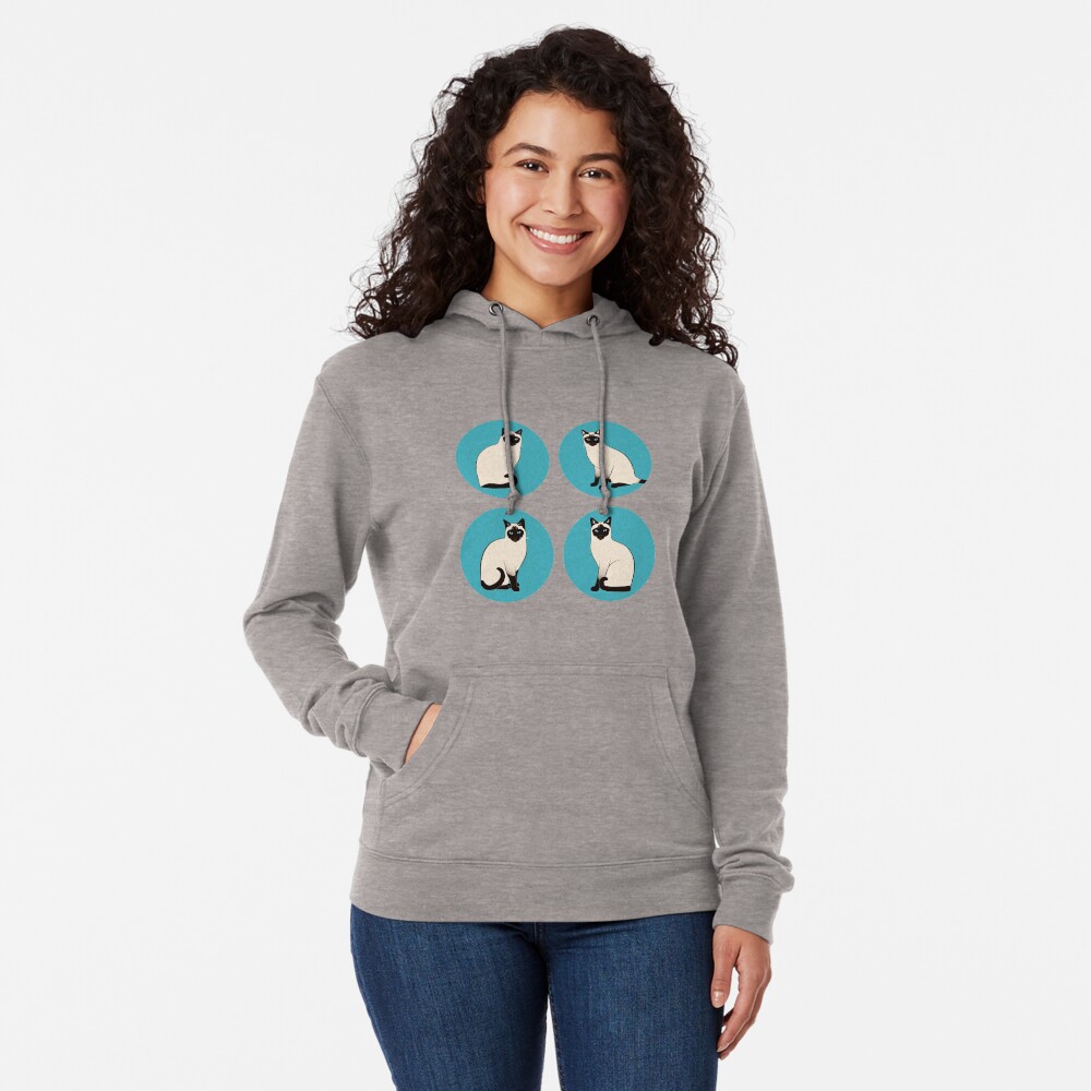 Siamese Cats in blue circles stickers Lightweight Hoodie