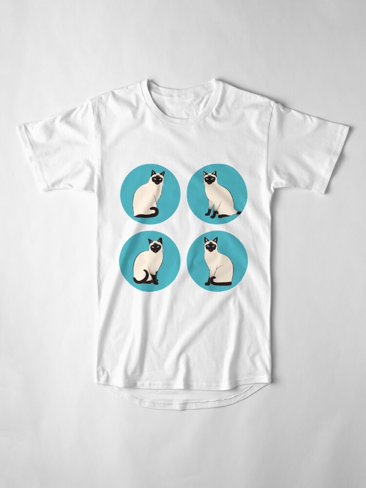 Alternate view of Siamese Cats in blue circles Long T-Shirt