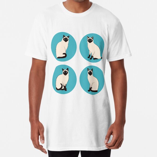 Siamese Cats in blue circles Long T-Shirt