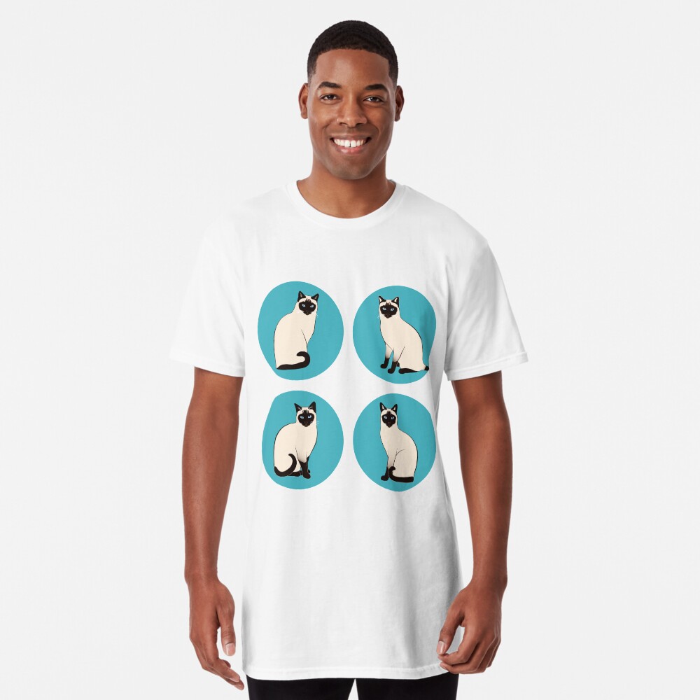 Siamese Cats in blue circles Long T-Shirt