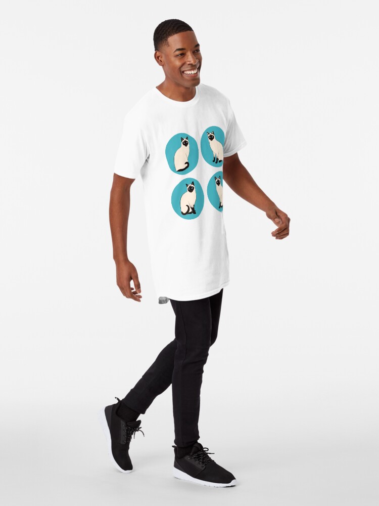 Alternate view of Siamese Cats in blue circles Long T-Shirt