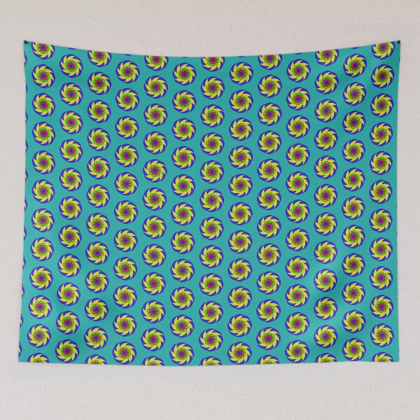 Item preview, Blue, yellow green and red motifs on a teal background designed and sold by Tony  Ruther.