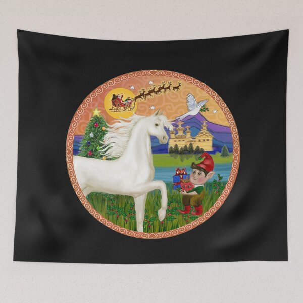 Item preview, Christmas Fantasy with a White Arabian Horse designed and sold by JeanBFitzgerald.