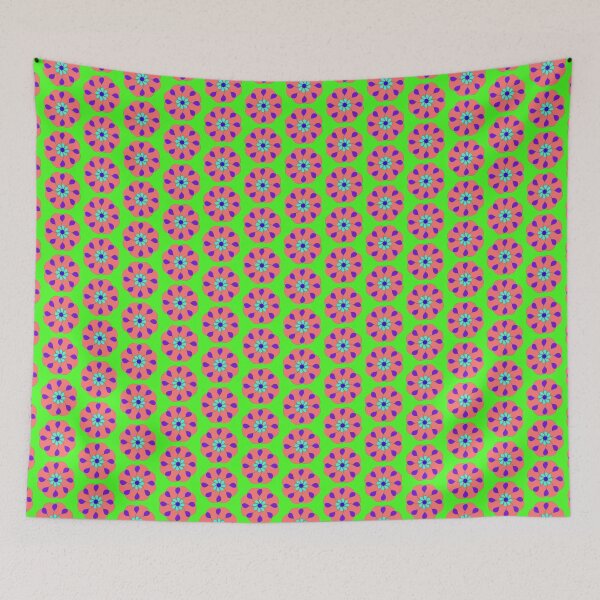 Item preview, Pink, purple, turquoise and blue motifs on a bright green background designed and sold by Tony  Ruther.