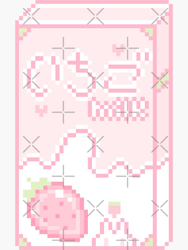 Pixel Strawberry Milk Sticker by layar5