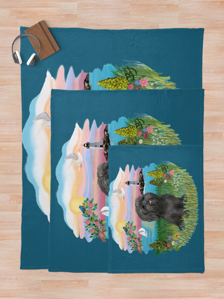 Alternate view of At the Shore with a Black Shih Tzu Throw Blanket