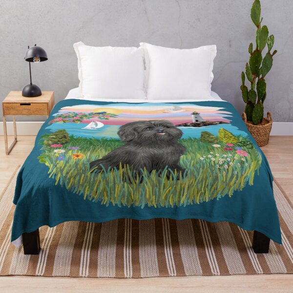 At the Shore with a Black Shih Tzu Throw Blanket