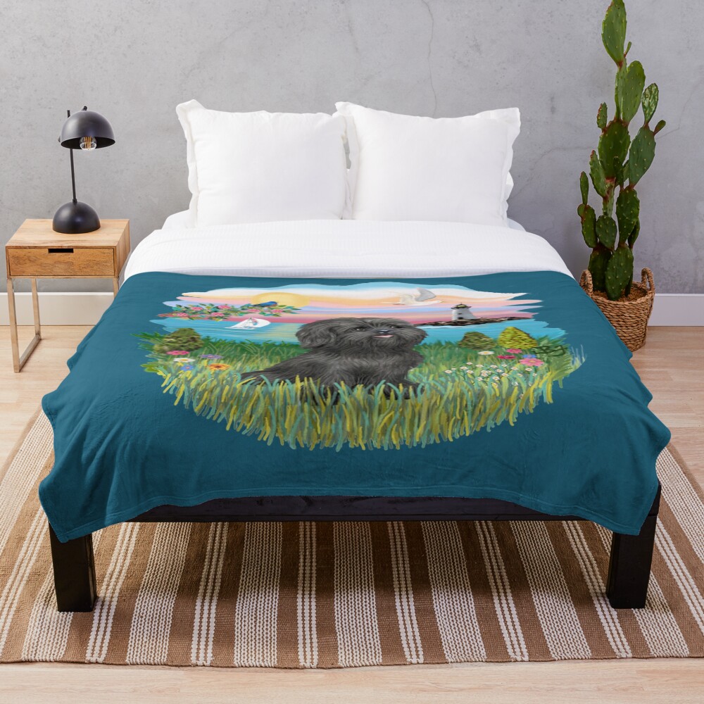At the Shore with a Black Shih Tzu Throw Blanket