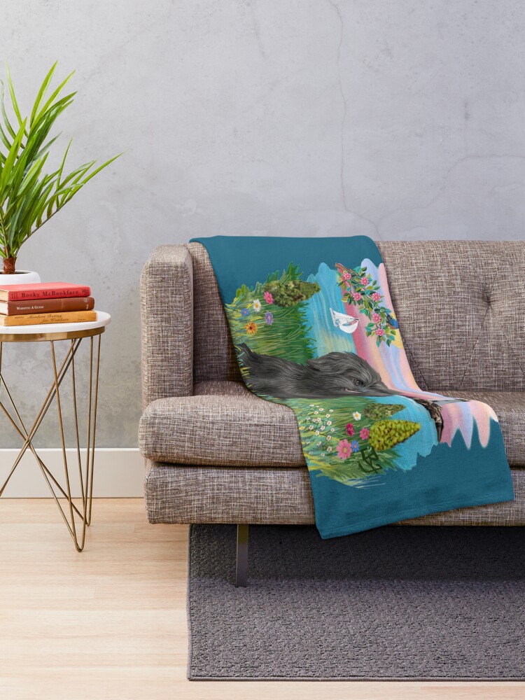 Alternate view of At the Shore with a Black Shih Tzu Throw Blanket
